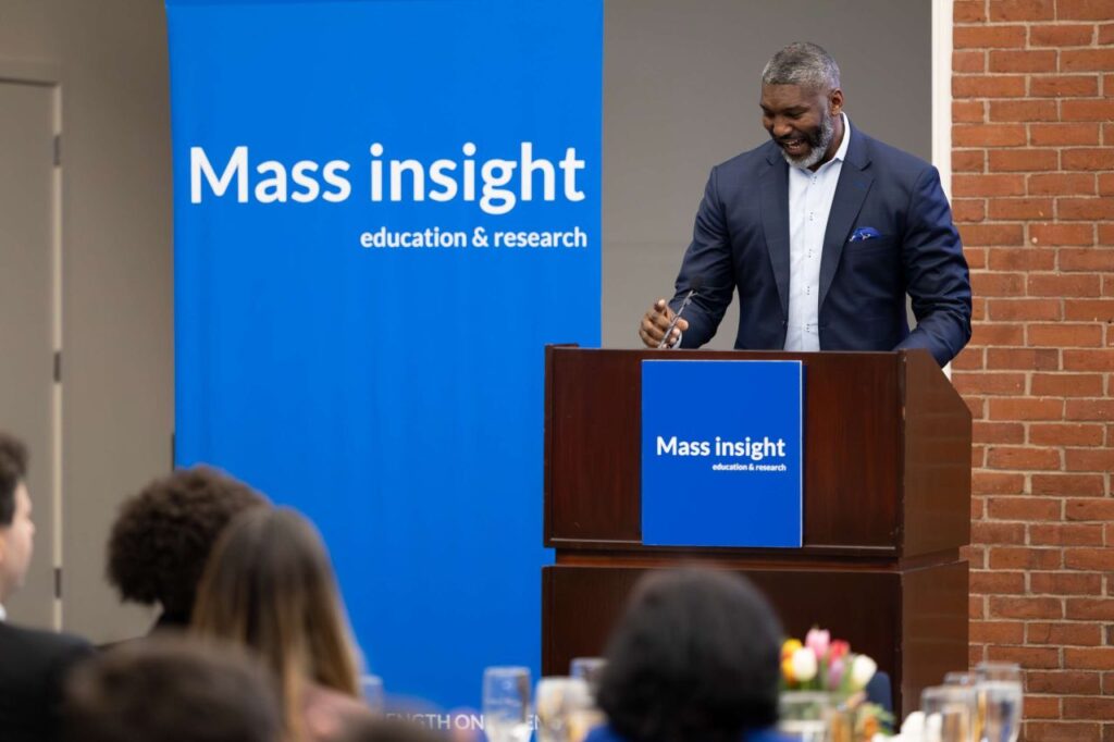 Cathedral Trustee and Alum, Paul Fransisco '89 giving a speech during his presentation of Mass Insight Award
